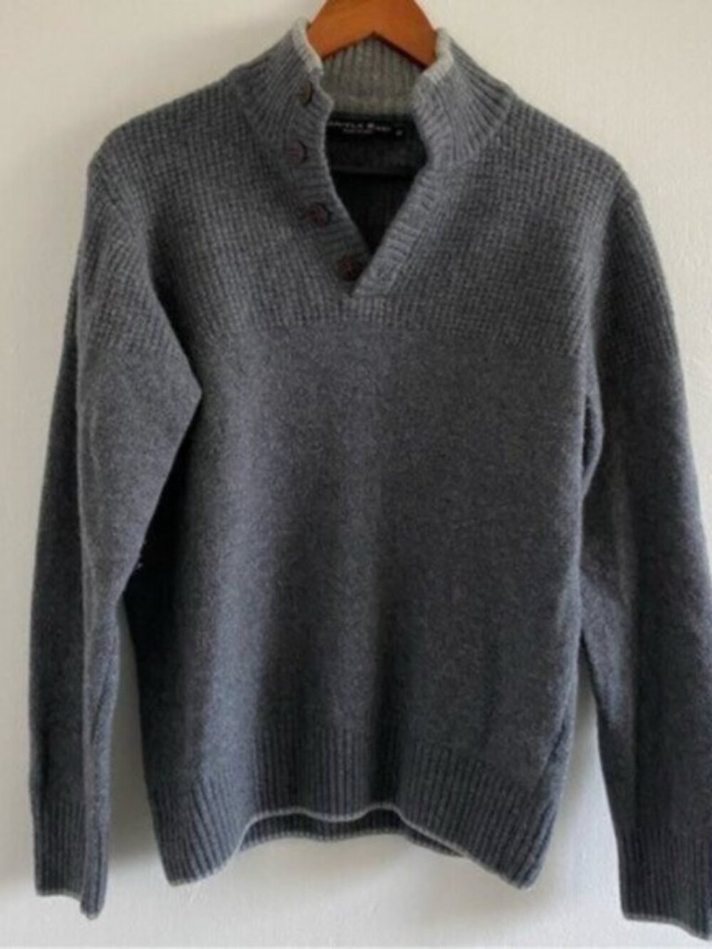Daniele Blasi Knit Sweater 1/4 Button Medium Gray Italian Wool Textured Soft